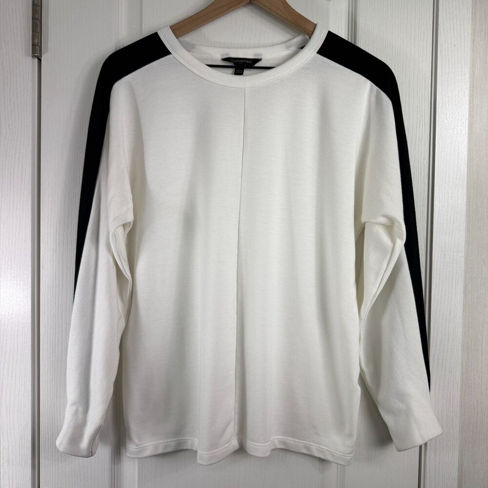 Banana Republic Womens Small White Black Colorblock Knit Pullover Crew Neck Top